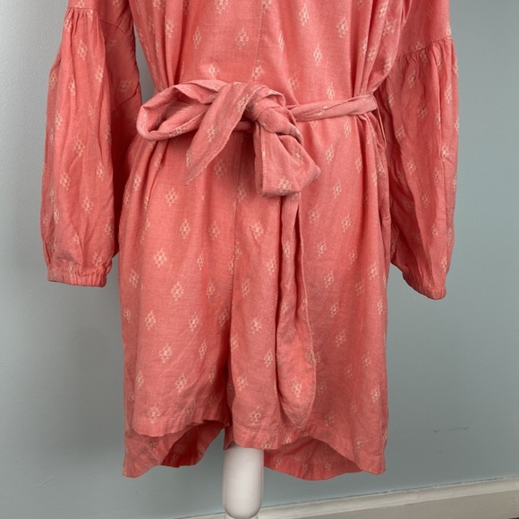 LOFT Beach Romper Balloon Sleeves Keyhole Back Coral Tie Waist Size Large - Picture 5 of 15